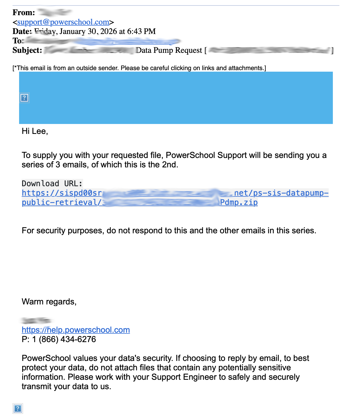 image of email from PowerSchool with download link
