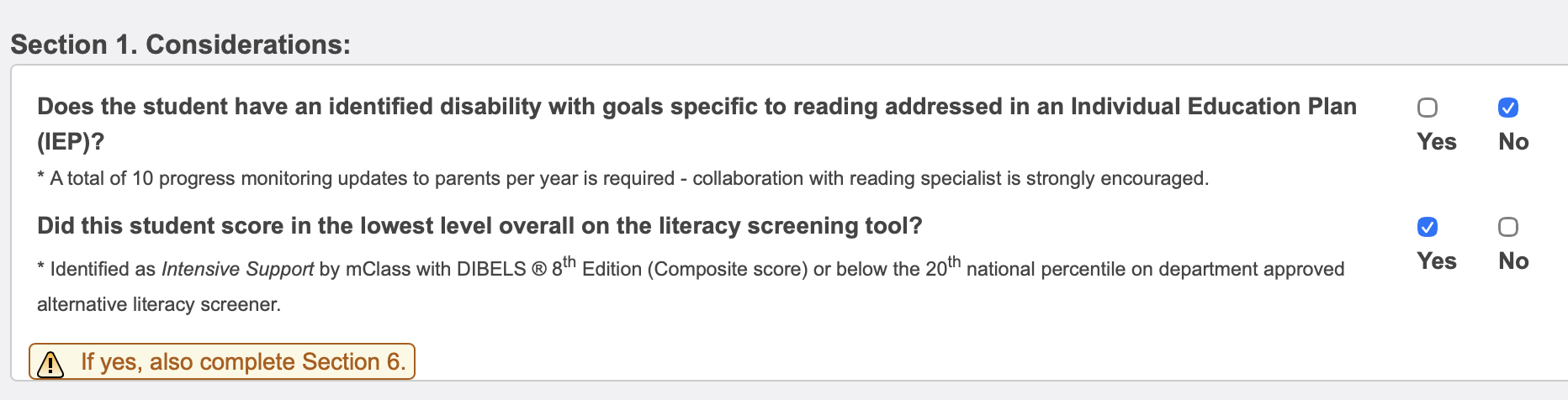 Image showing section 2 questions and their options