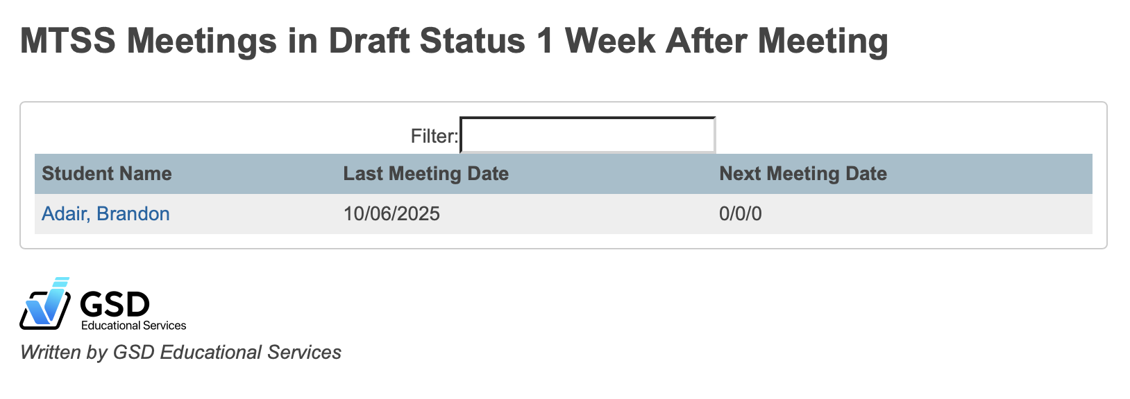 Screenshot showing a list of meetings in draft status.