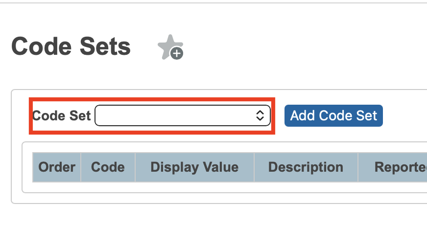 Image showing the location of the drop-down menu to select a code set.