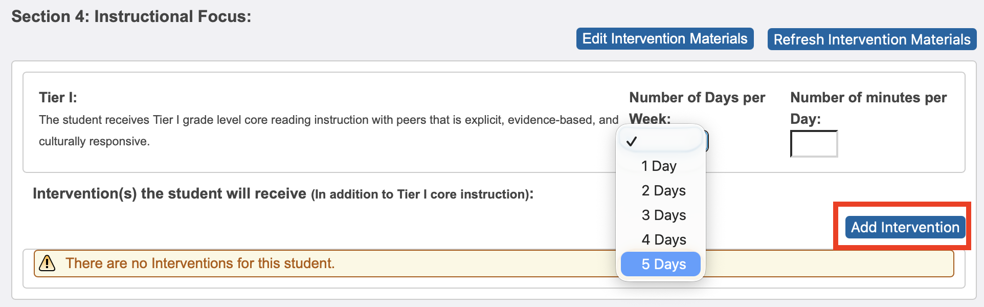 highlighting the Add Intervention button