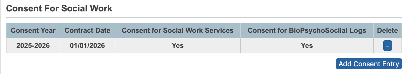 Image showing the Consent for social work section