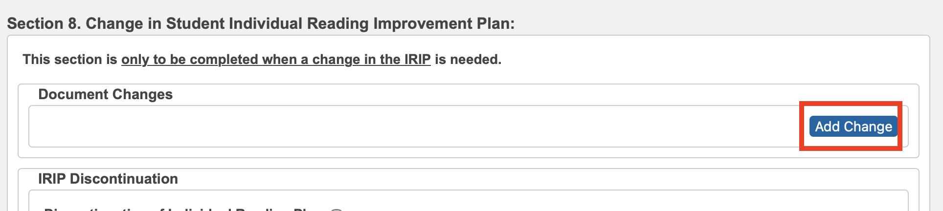 image highlighting the Add Change button