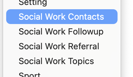 Image showing the four Social Work code sets.