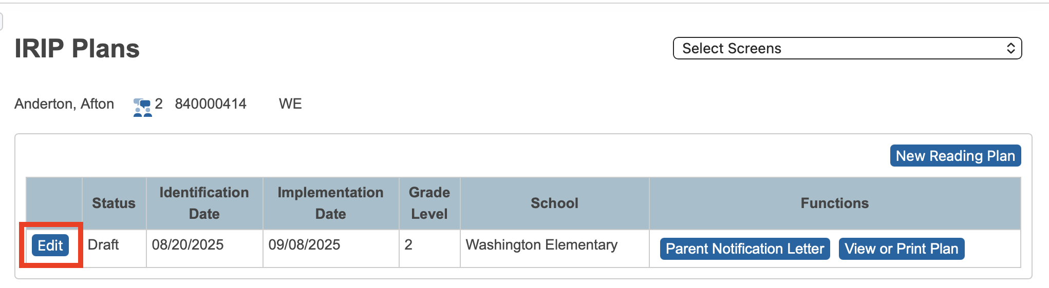 Image showing the Edit button highlighted