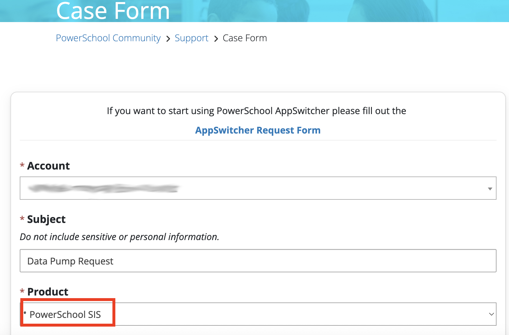 image showing the product selection