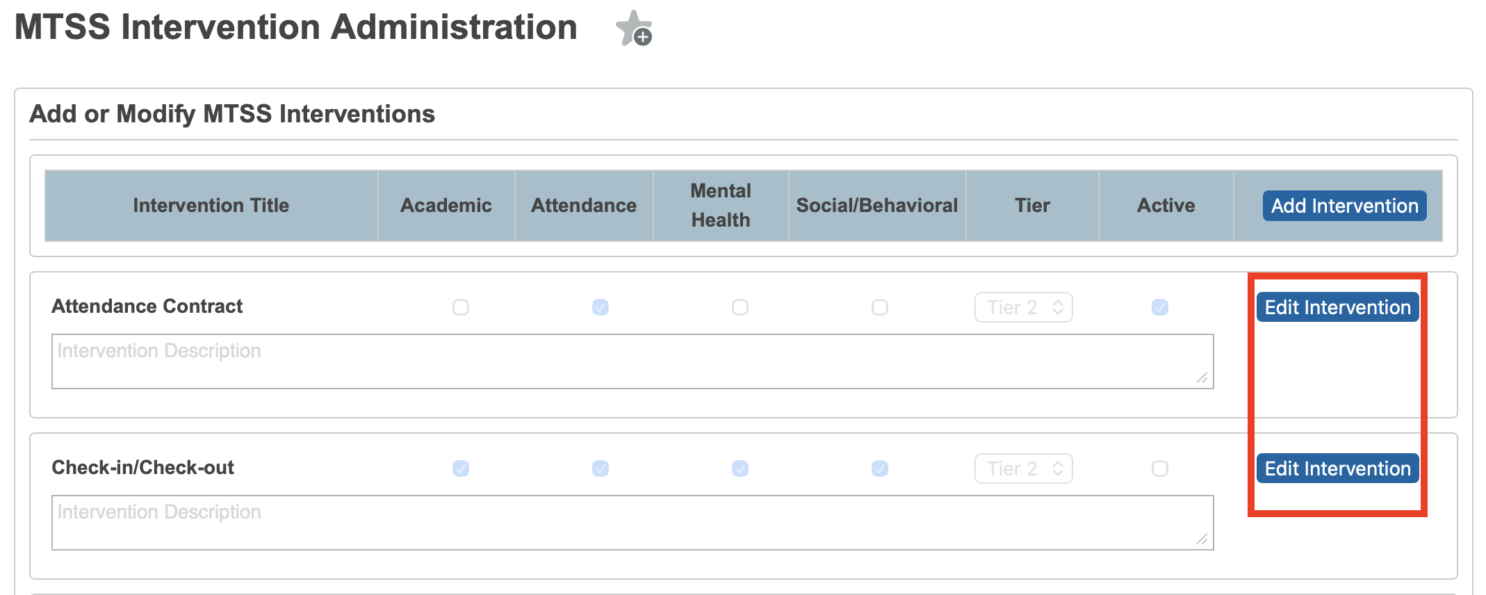 Highlighting the Edit button on the Intervention page