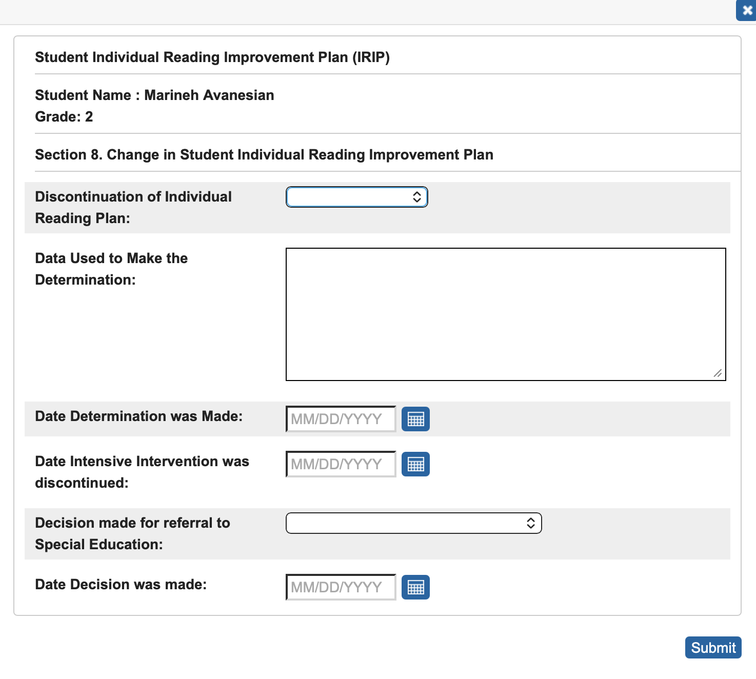 Image showing the slide out that allows a plan to be discontinued