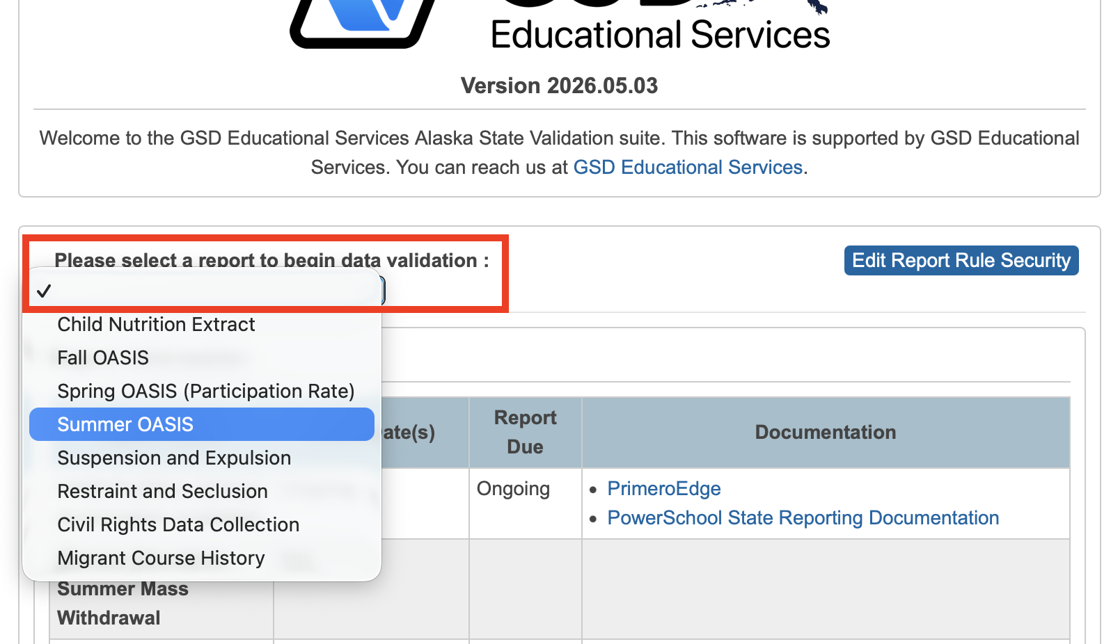 Image showing the location of the report menu.