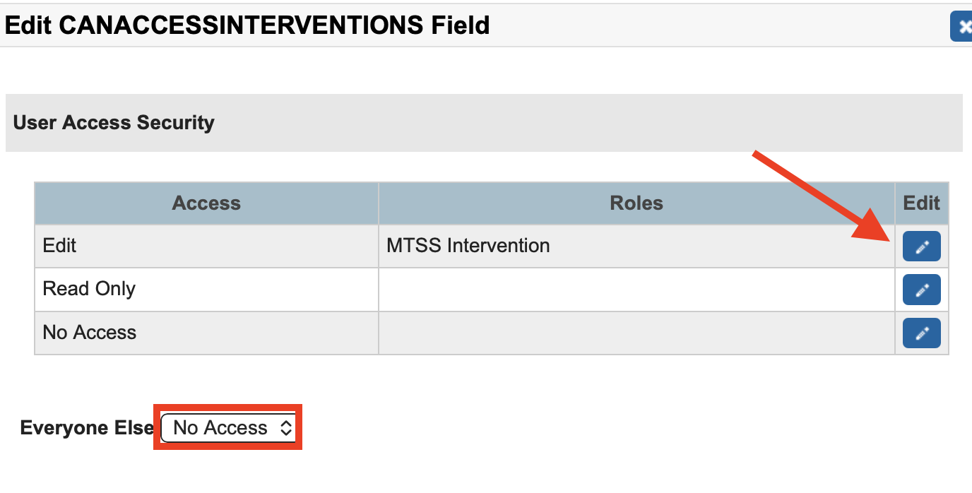 Image showing the Edit icon on the Access screen.