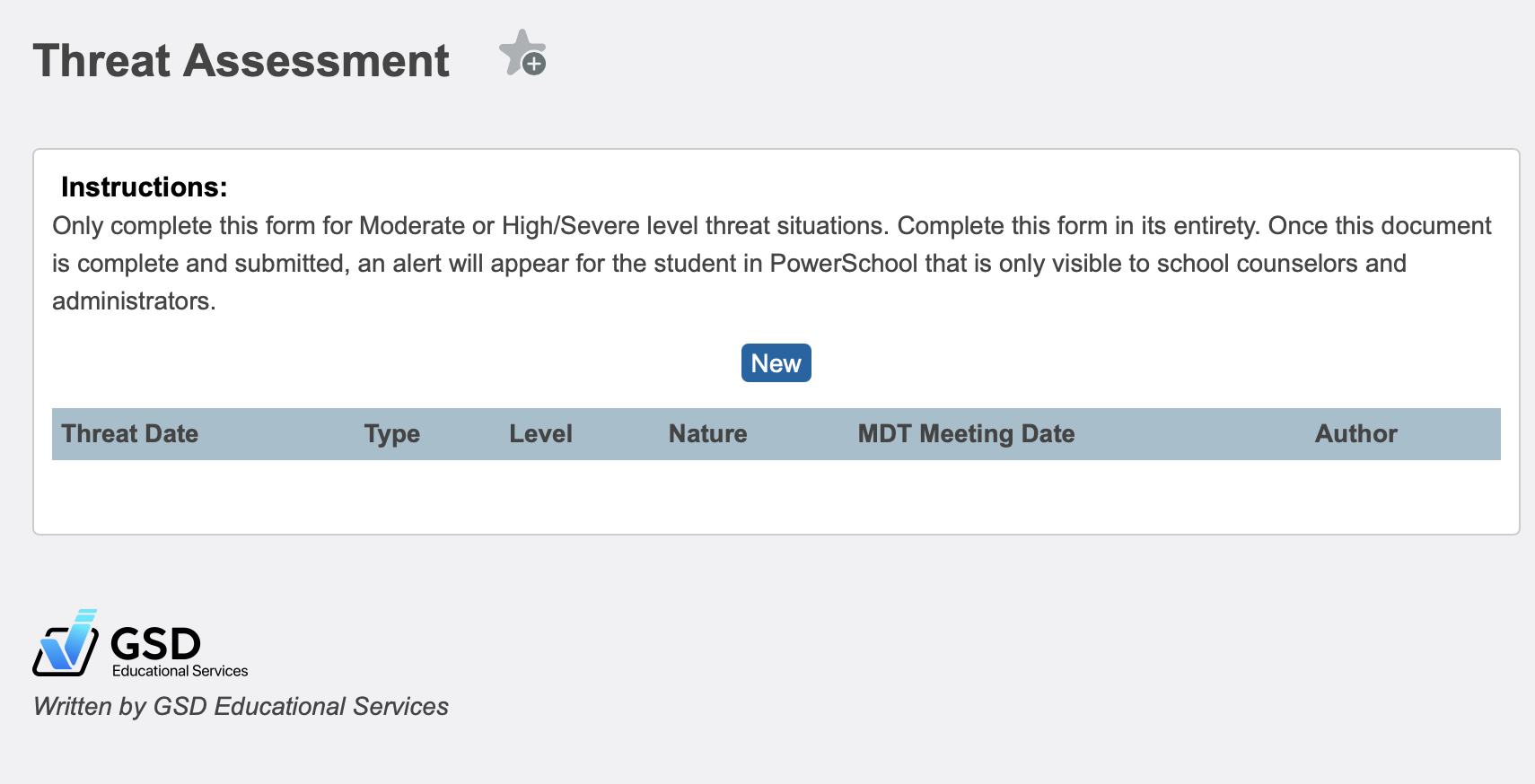 Image showing the Threat Assessment landing page.