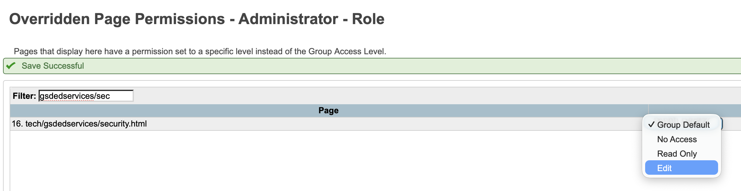 Image showing the filter being used and changing the permissions to Edit.