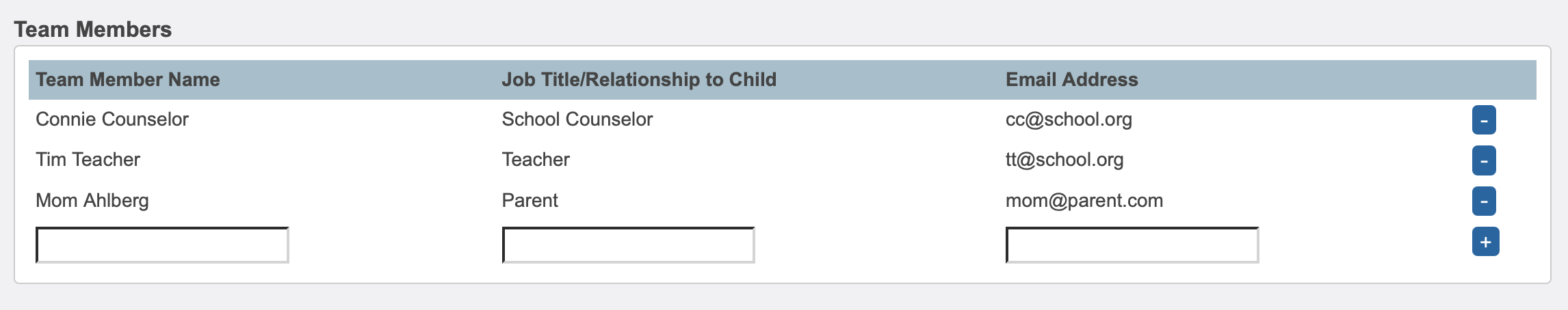 image showing the populated Team Members section.