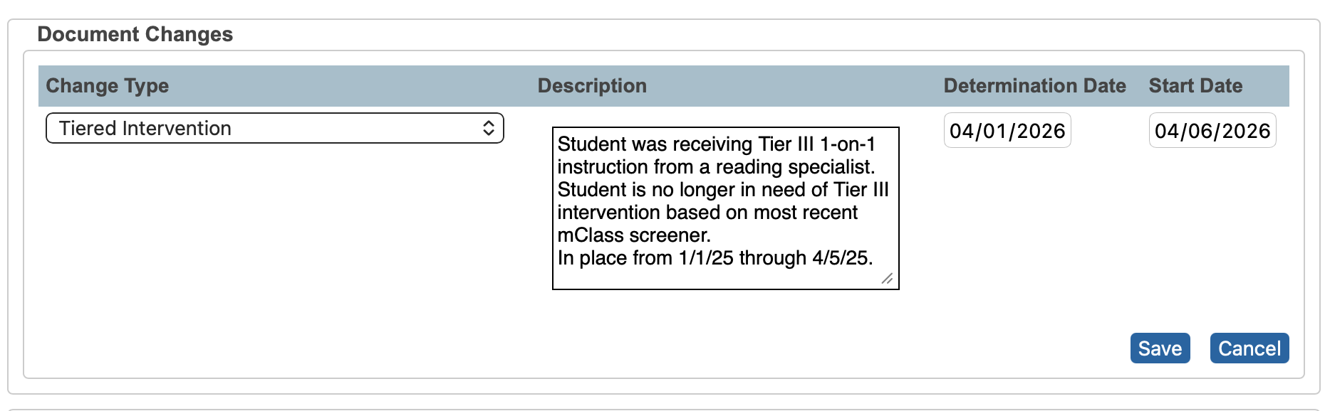 image showing the document change documentation