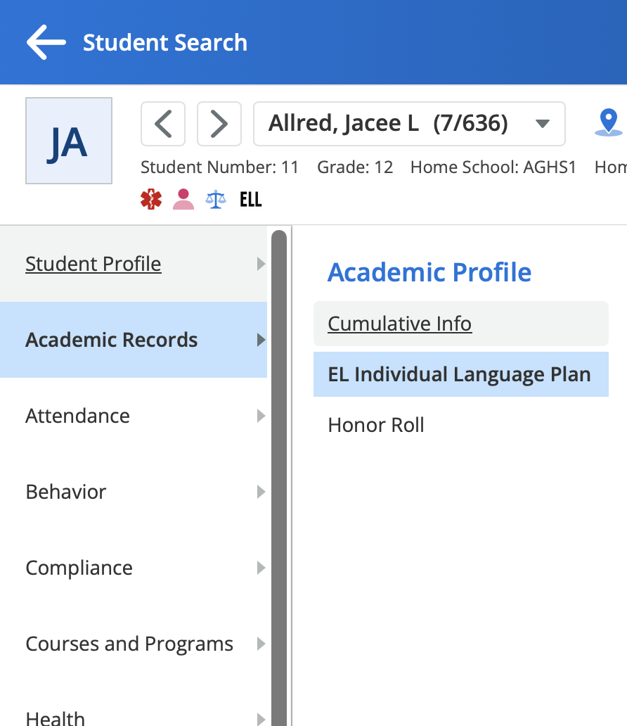Image showing the student navigation menu.