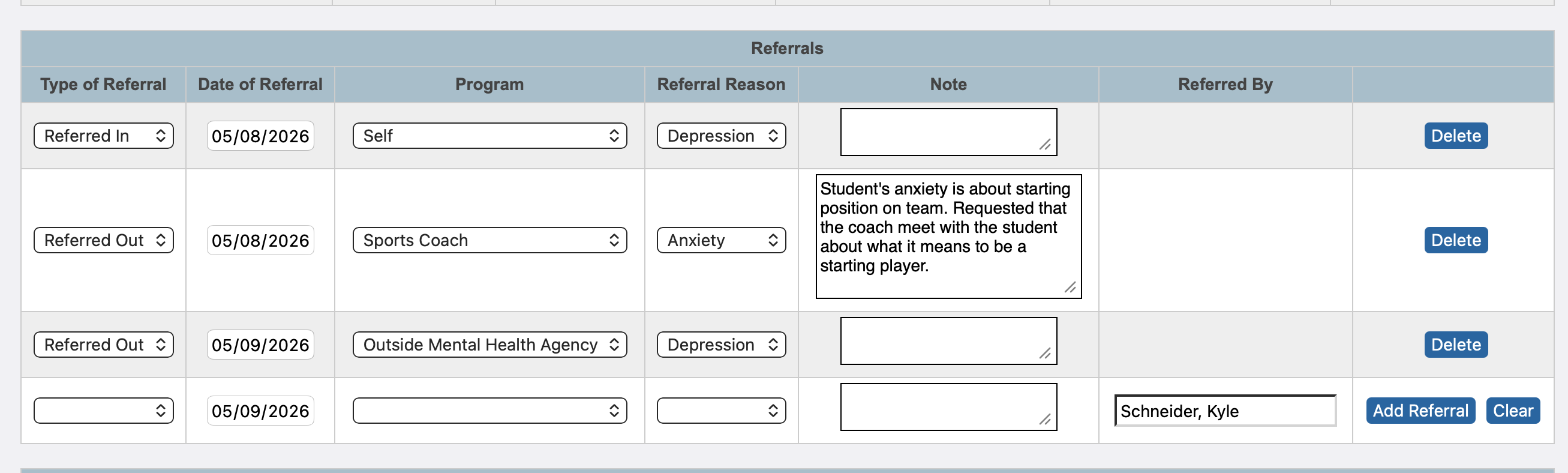 Image showing a populated Referrals section.