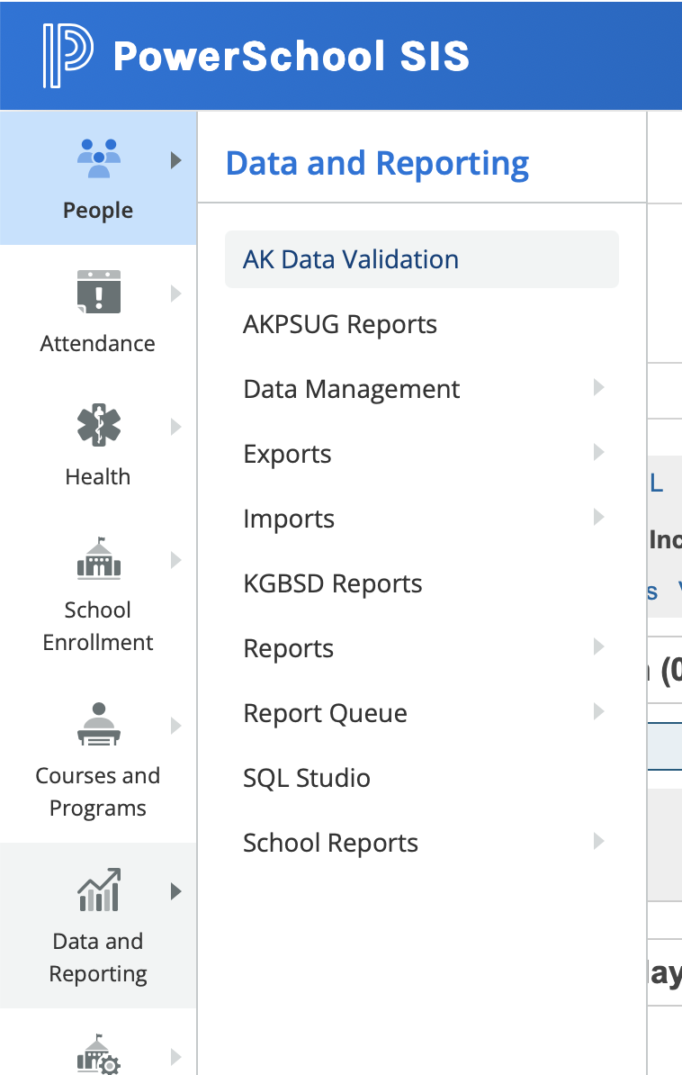 Image showing the click-path to the AK Data Validation plugin.