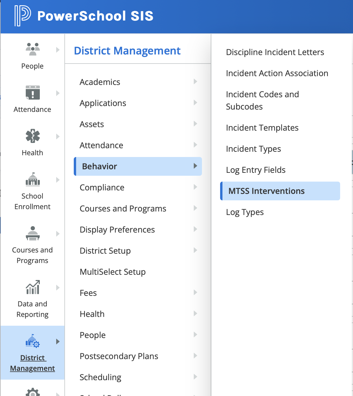 Image showing the click path to get to the MTSS intervention screen