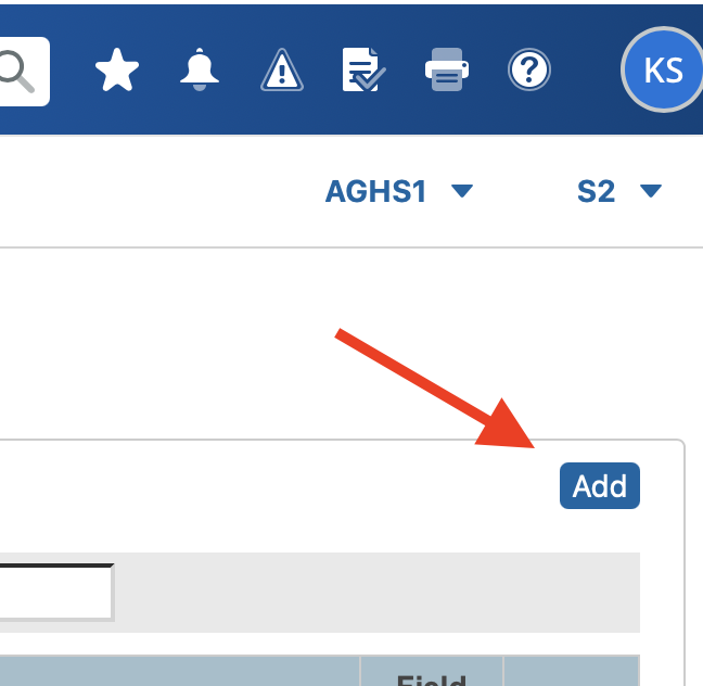 image showing the location of the Add button.