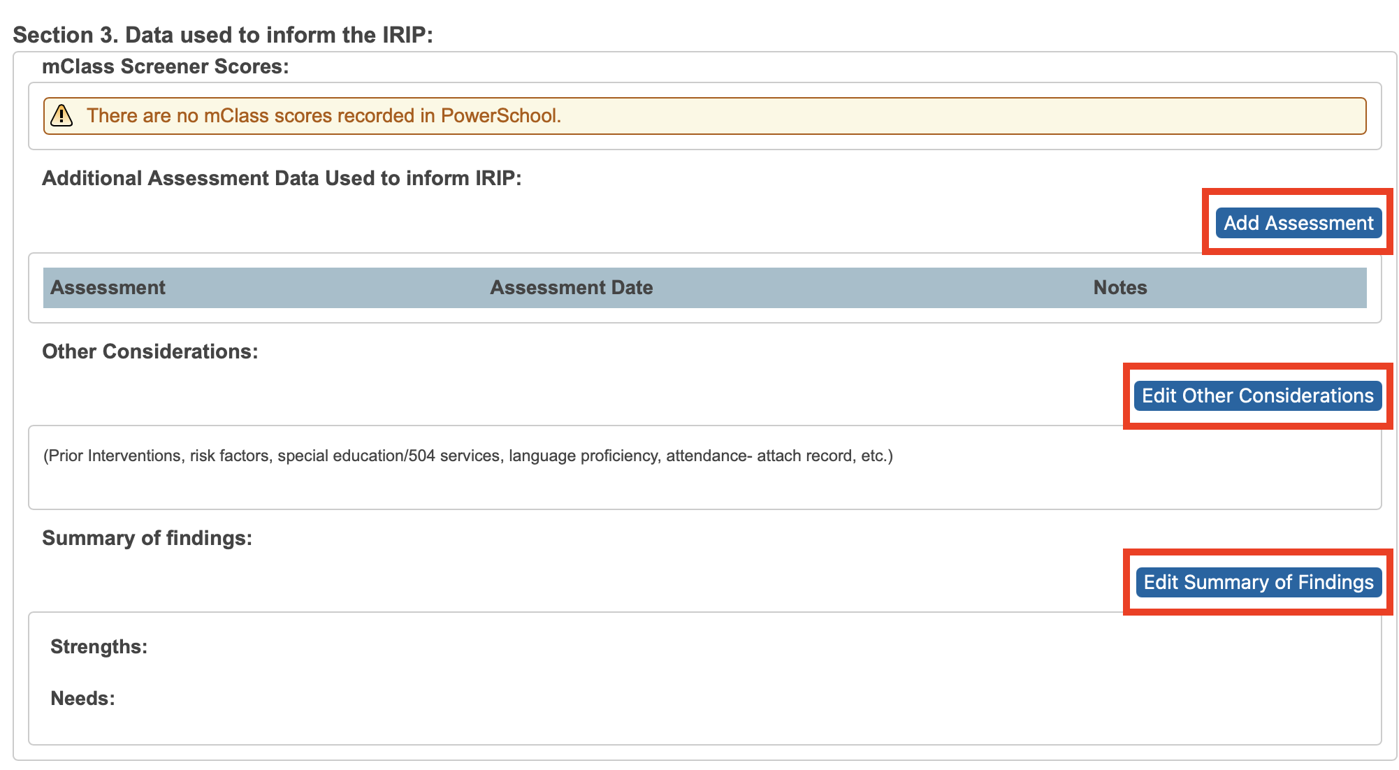 Image showing the buttons in the Data section highlighted.