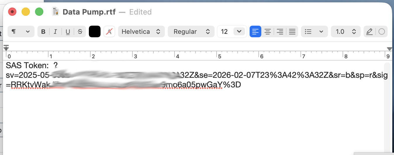 image of example text file containing SAS key